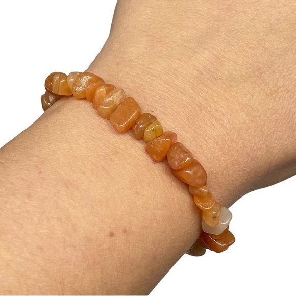 Peach Aventurine Gemstone Chips Beaded Stretch Bracelet Stone Boho Beads Orange - Picture 4 of 4